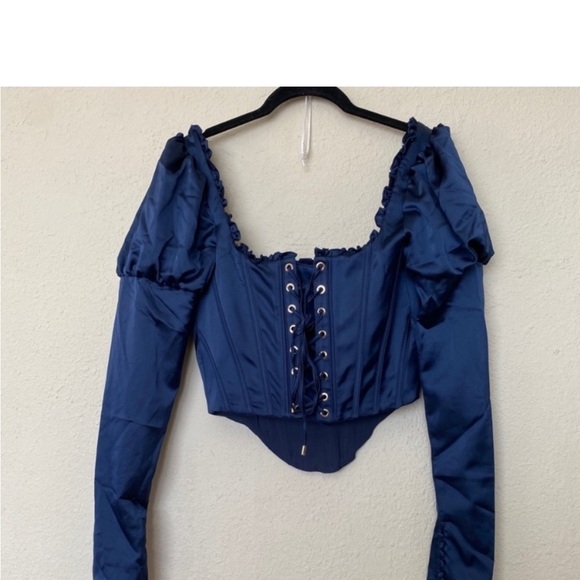 HOUSE OF CB 'Dana' Navy Puff‎ Sleeve Corset NWOT size S - Picture 4 of 8